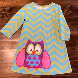 J Khaki blue & green stripe owl dress